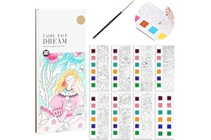 ZOOMARLOUS Pocket Watercolor Painting Book, Enchanted Garden Pocket Paint, Magic Water Colouring Books for Kids, Watercolour Colouring Book Kids, with Paint Brush (Fairytale Dreams)