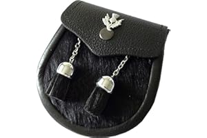 AOKITEC SHYNE KILTS U.K Garçon Semi Robe Noire Peau de Veau Kilt Escarcelle avec Chardon Emblème & Ceinture Chaîne