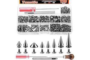 Tanstic 176 Sets Punk Spikes and Studs Kit, 8 Sizes Cone Spikes Screwback Studs Metal Tree Spikes for Leather Punk Style Clothing Accessories (Gun Black)
