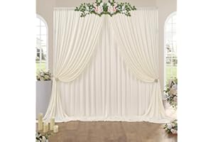 NSSONBEN 6×3 m Elfenbein Hochzeit Hintergrund Vorhang, 4 Platten 1,5×3 m Faltenfreie Seide Polyester Ivory Fotowand Hintergrund Fotografie, Geburtstag Party Babydusche Kulissen Fotowand Hintergründe Vorhänge