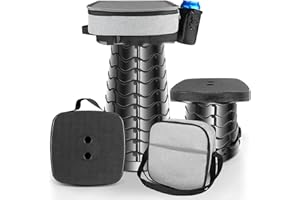 HOVIBU Taburete Plegable Portátil con Cojín y Portavasos, Taburete Telescópico Ligero con Altura Regulable, Carga 485 LB, para Exteriores, Senderismo, Pesca, Barbacoa, Interior, Viajes, Fiestas