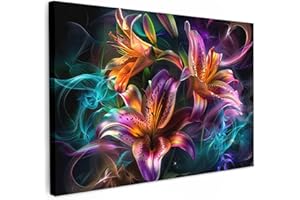 MuchoWow© Impressions sur Toile 30x20 cm Deco Tableau Murale Decoration Salon Peinture Tableaux Chambre Toiles Maison Fleurs - Coloré - Noir - Art - Abstrait - Chic