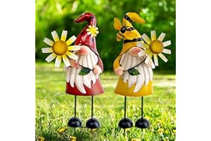 HONGLAND Arte de gnomo de Metal para Patio, Estatua de gnomo de Metal, Decoraciones de gnomo de jardín al Aire Libre, Escultura artística de Abeja y Mariquita, decoración de Navidad, césped, Patio,