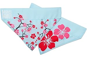 MAX & MOLLY URBAN PETS Max & Molly Bandana réversible en tissu pour chiens et chats, tissu doux, design sans cravate, passe à travers la boucle supérieure (fleur de cerisier, moyen-grand)