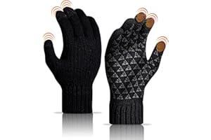 Protado Winter Gloves Men, Upgraded Touch Screen Gloves Anti-Slip Silicone Gel Thermal Soft Wool Lining Knitted Gloves Elastic Cuff for Cycling Driving Hiking Climbing Skiing