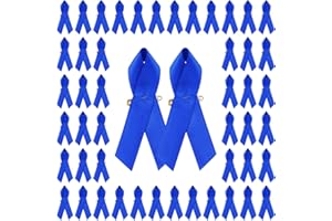 WANDIC Lot 100 Broches en Forme de Rubans en Satin avec épingles à nourrice - pour Sensibilisation au Cancer du côlon de la Prostate - 7,5 x 4 cm - Bleu