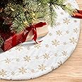 COOLWUFAN 122cm/48 Inches Christmas Tree Skirt for Xmas Tree Holiday Party Decorations White Plush Gold Sequin Snowflake (Gold)