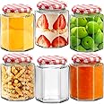Showvigor Glass Jam Jars with Red Gingham Lid - 280ml/9oz - Hexagonal Storage Glass Jars, Clear Airtight Jar for Pickling, Chutney, Jam, Coffee - 6 Set
