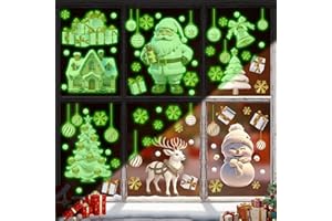 TOARTi Gold White Christmas Glow in The Dark Stickers,Merry Christmas Luminous Window Sticker,Snowman Xmas Window Clings,Santa Claus Christmas Tree Wall Decals for Home Party Office