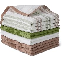 Basics Strofinacci da Cucina in 100% Cotone Biologico a Trama Nido d' Ape - Ultra Assorbenti, Asciugatura Rapida, Strofinacci Anti-pelucchi, 31 x 31 cm, 6 Pezzi (Marrone, Verde, Blu Navy