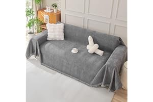Royhom Chenille Sofa Covers 3 Seater, Corner Sofa Cover L Shape, Washable Couch Cover with Tassel, Soft Couch Covers for Dogs, Breathable, All-season Universal (Grey, 180x300cm)