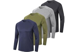 ZENGVEE 4/5 Pack Men's Long Sleeve T-Shirt Quick Dry Running Sport Gym T Shirts Outdoor Active Athletic Performance Crew Long Sleeve Top