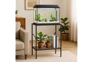 ecofynd 2-Tier Fish Tank Stand, Double-Layer Aquarium Stand with Adjustable Table Feet, Heavy Metal Storage Rack Suitable for Home and Office, (Black, FS001)