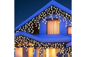 Qedertek Luci Natale Esterno Cascata 10M 432 LED Tenda Luminosa Bianco Caldo, Luci Natalizie da Esterno con Telecomando, 8 Modalità, Timer Luci Decorazione Natale per Finestra, Balcone (Cavo Verde)