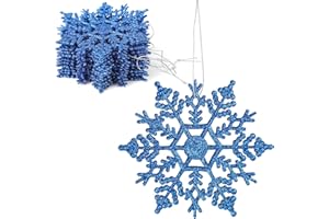 DERAYEE Décoration de Noël Flocon de Neige à Suspendre en Bleu Saphir,Lot de 12 Pièces,Ensemble de Décoration Flocons de Neige Noël Or pour Arbre