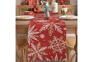 LRartdeco Rosso Oro Runner Natalizio da Tavolo Moderno Centrotavola Natalizio Elegante Runner Tavola Decorazioni Natalizie per la Tavola Tovaglia Natalizia Adatto per Credenze 40 x 140 cm