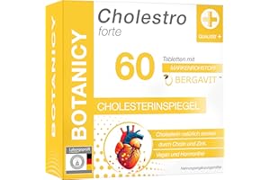 ‎BOTANICY BOTANICY Cholestro Forte mit BERGAVIT® - Cholesterin Natürlich Senken - Bergamotte Extrakt, Vitamin A, C und E, Zink, Selen & Cholin - Hormonfrei, Vegan - 60 Tabletten