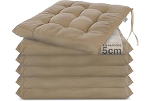 Brandsseller 6er Set Stuhlkissen 40x40x5 cm Sitzkissen Polster Stuhlauflage mit Haltebändern Dekokissen für Indoor Outdoor gesteppt - Taupe