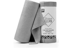 Fantasticlean Rotolo di Panno in Microfibra Strappabile, 20 pezzi Panni per Lavaggio, Asciugatura e Lucidatura dell'auto, Asciugamani di Pulizia Super Assorbenti 35 x 35 cm - Grigio