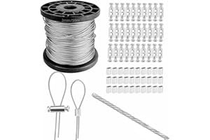 AZKEEGREY 2mm Wire Rope Set 50m, 304 Stainless Steel Heavy Duty Wire Cable, Aircraft Heavy Duty Cable, 7x7 Strand Core, 290kg Breaking Strength with 50 Pcs Crimping Clamps Loop Sleeve
