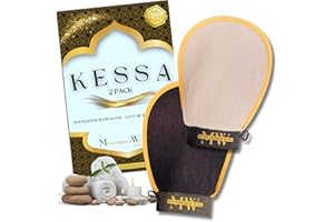KESSA Gant EXFOLIANT X 2 Gommage peau Naturel, Gant de crin, Gant Kessa Hammam et Spa, Gant exfoliant (corps: gant noire, visage et zones sensibles: gant Gris), Gant Gommage corps