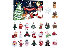 LEMESO Calendarios de Adviento Decoracion Colgantes para Árbol de Navidad 24 Adornos Navidad Bisutería DIY Regalos para Niños