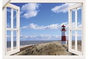 ‎ARTLAND ARTland Wanddeko Wandtattoo selbstklebende Vinylfolie 100x70 cm Fensterblick Fenster Strand Meer Maritim Düne Leuchtturm Sylt Nordsee T5SD