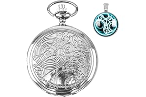 BOSHIYA Vintage Doctor Who Pocket Watch with Chain and Quartz Full Hunter Black Dial, Retro Dr Who Pocket Watches for Men Gift Box