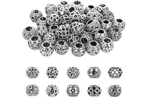 ASTER 40 Stück Zwischenperlen 12mm Metallperlen, 10 Stile Runde Antik Silber Perlenkappen, Tibetische Mixed Metall Spacer Perlen für Basteln DIY Schmuck Armbänder Schmuckherstellung