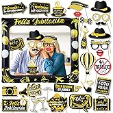 HOWAF Photocall Happy Retirement Spanish 28pcs Accessories Photocall Retirement Photo Props Photo Booth + Inflatable Photo Fr