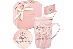DONGSHANGIFT Sisters Gifts Mug Sister Birthday Gifts for Sister Coffee Mug Set-Side by Side or Miles Apart Sisters are Always Close at Heart- Personalised Gifts for Her Birthday Graduation Gifts Box Set 14oz Pink