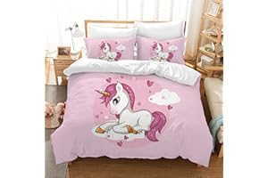 Rowjoy Copripiumino Unicorno Matrimoniale in Microfibra 240x220 + 2 Federe 50x75cm (Pink, 220x240cm)