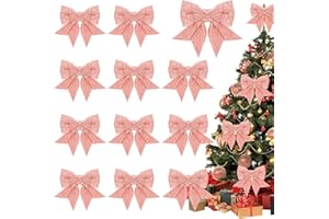 KAMEUN 12 Stück Schleifen Weihnachten Glitzer Weihnachtsbaum Schleifen Weihnachtsbaumschmuck für Familienfeiern Party Dekoration für Weihnachten Urlaub Hochzeit Feierlichkeiten