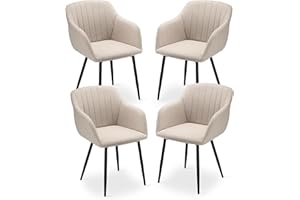 Goeurvant Polyester Dining Chairs Set of 4 Armchair for Living Room with Metal Legs Kitchen Chairs, Beige