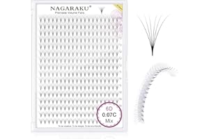 NAGARAKU 6D Extension Cils Prefait Bouquet 320 Fans Volume Russe Longue Tige Éventails Préfabriqués Base Mince Pointue Cils Naturels Moelleux Premade Fans Eyelash Noir 16 Rows Boîte XL(0.07 C 9-14mm)