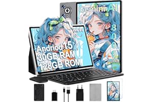 DGHRTI Tablet Android 15, 30GB RAM 128GB ROM(TF 2TB Expandible), 10 Pulgadas, 8000mAh, WIFI 5G, GPS/BT5.0/OTG, Face ID, Widevine L1, Tableta de Cuerpo Metálico con Teclado, Mouse y Funda Protectora -Gris