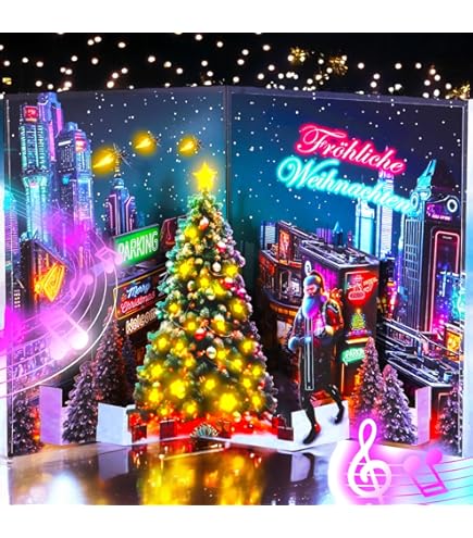Christmas Card, Musical Christmas Cards W Lights, Play Wish You A Merry Christmas Music Xmas Cards, Merry Christmas Greeting Card W Envelope 3D Christmas Card For Family Members