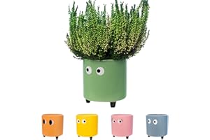 Fisura - Macetero Original con Diseño de Ojos. Macetero Decorativo Interior con Patas para Cactus. Maceta de Cerámica para Flores y Suculentas. 13 x 12,5 cm. (Verde)