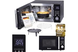 Sommertal 4in1 Mikrowelle 25L – Grill, Heißluft-Fritteuse, Konvektion, 2200W, 8 Programme, Touch-Display, 60 Min Timer, Schwarz, Kindersicherung, Express-Start – inkl. Rost & Crisp-Pfanne