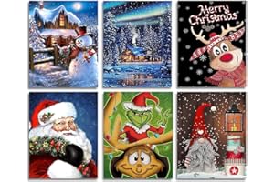 AIKEWO 6 Pack Chrismas Diamond Painting Kits for Adults，Full Drill Round Grinch Santa Claus Diamond Art Snowman Winter Diamond Painting Gnomes for Home Wall Decor Gift11.7x15.8