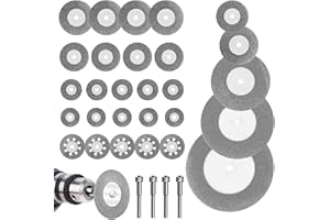 VADUDA 32Pcs Dremel Cutting Discs Diamond Cutting Discs Wheel Mini HSS Circular Saw Blades 16/20/22/25/30/40/50/60mm with Mandrels Rotary Tool Accessorie for Glass Tile Plastic Metal Wood Stone