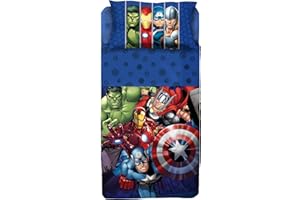 hermet Set Lenzuolo Copriletto Singolo Avengers 100% Cotone, Completo Letto Copriletto, Lenzuolo da Sopra con Ribaltina + Lenzuolo da Sotto con Angoli + Federa