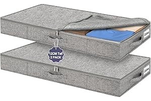 mepure Low UnderBed Storage Bags, 12CM High Shallow Under Bed Storage Boxes With Lids, Thin Under Sofa Storage Organizer W/Sturdy Structure, Foldable UnderBed Clothes Storage For College Dorm, 2 Pack