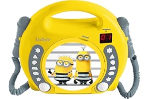 Lexibook, Mi villano favorito Minions, Reproductor de CD portátil con micrófonos, Reproductor de música, Repetición y programación, Karaoke, Toma de auriculares, Amarillo, RCDK100DES