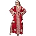 THEKAFTANSHOP Women's Cotton Solid Maxi Kaftan Nighty (K10_Red_Free Size)