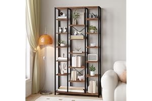 ‎HZUANERI Hzuaneri Bücherregal, Standregal mit 7 Ebenen 18 Ablagen, Verstellbare offene Ablagen, für Wohnzimmer, Büro, Schlafzimmer, 30 x 100 x 202 cm, Vintagebraun-Schwarz, BC15601B