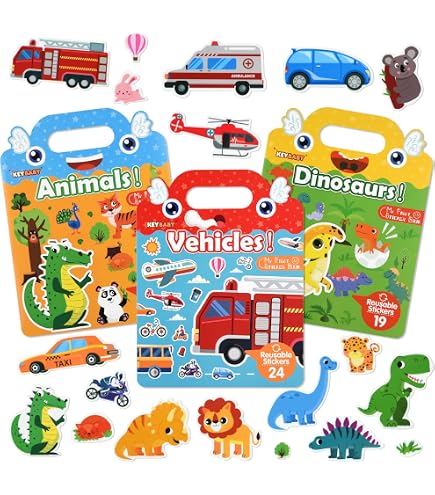 Set 6 Libri Adesivi Gonfi 3D Per Bambini: Attività Riutilizzabile Con Animali, Dinosauri E Spazio