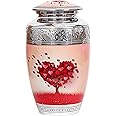 hlc Beautiful Lovely Beautiful Red Heart Cream Keepsake Urn - Keepsake Urn for Human Ashes with 1 Velvet Box Bag - Peaceful Engraved Memorial Affordable Keepsake Urn 10.5 x 6