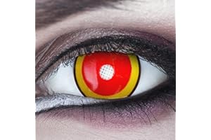 Meralens Lenti a Contatto Colorate rosso Rengoku Lenses - con porta lenti a contatto - ideali per Manga Anime Halloween Cosplay – Durata 1 Anno - 1 Coppia senza correzione