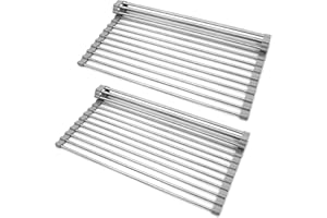 Traumarkeu 2 Pezzi Scolapiatti da Appoggio, Scolapiatti Pieghevole in Acciaio inox Sopra il Lavello della Cucina, Organizer Tappetino per Tazze, Spugne per Pulire,Frutta, Verdura(Grigio)